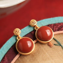 Small Silver Smith South Red Agate Pure Silver Ear Nail Woman Summer Style Advanced Sensual Temperament Red Ancient Wind Earrings Earrings Earrings Pendant