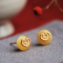 Small Silver Artisan Pure Silver Ancient Phargold Ruyi Wax Amber Advanced Sensation Air Quality Light Extravagant and Feminine Ancient Wind Earrings Earrings