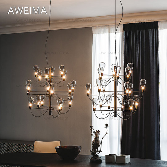 Modern minimalist fashion new Chinese led glass dining room chandelier / Nordic branch personality large living room chandelier