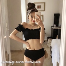 SWIMMINGWARM Korea ins retro sexy thin Hong Kong flavor one-shoulder high waist split swimsuit female