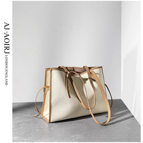 (AJ AOIRJ UK) niche design tote bag contrast bucket bag cowhide one-shoulder carry canvas bag bag