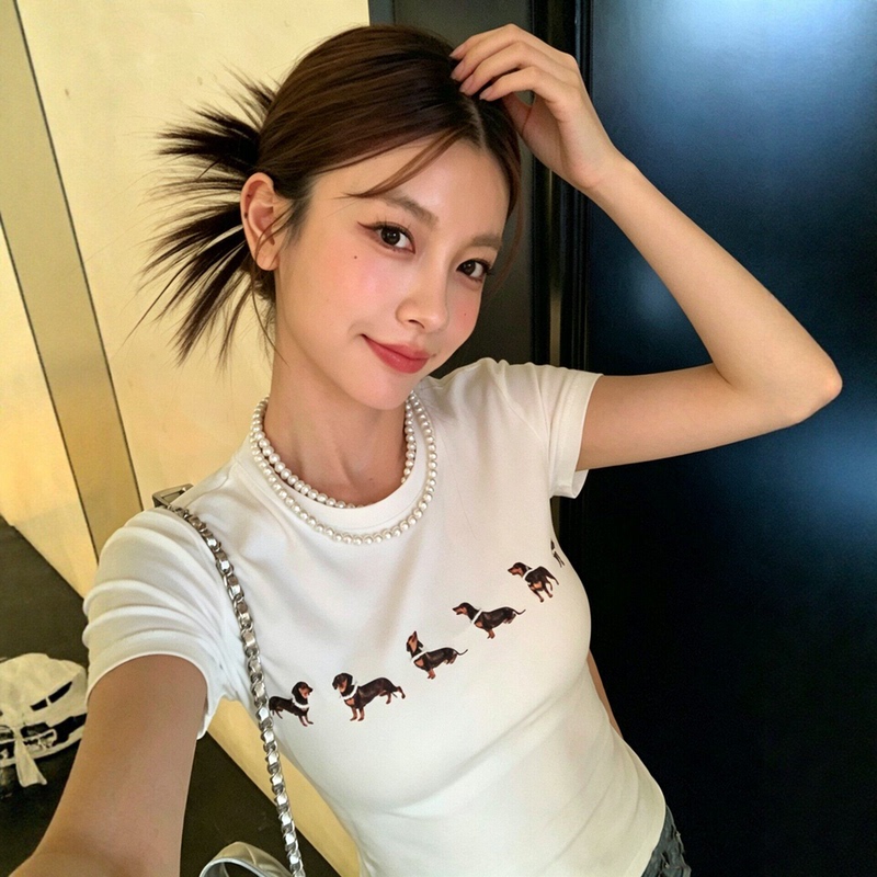 Wassup Sun American Dachshund Slim Fit Regular Shoulder Round Neck Pearl Puppy Elastic Short-Sleeve T-Shirt Popular Top Wassup Sun American Dachshund Slim Fit Regular Shoulder Round Neck Pearl Puppy Elastic Short-Sleeve T-Shirt Popular Top