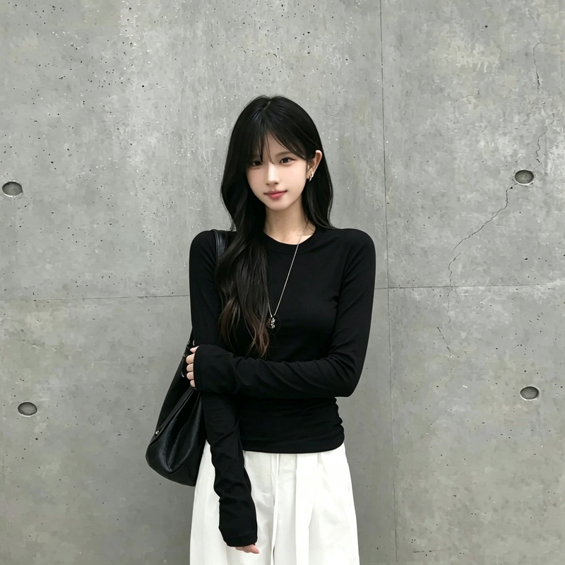 Wassup Sun Black Slim-Fit Long-Sleeve T-Shirt for Women, Autumn and Winter Base Layer, Slimming High-End Pullover Versatile Top Wassup Sun Black Slim-Fit Long-Sleeve T-Shirt for Women, Autumn and Winter Base Layer, Slimming High-End Pullover Versatile Top