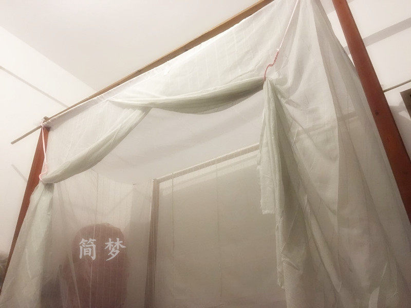 Dragon and phoenix double-line plus high-density cotton yarn mosquito net wearing bamboo tied rope square top old-fashioned single-door traditional student dormitory mosquito net