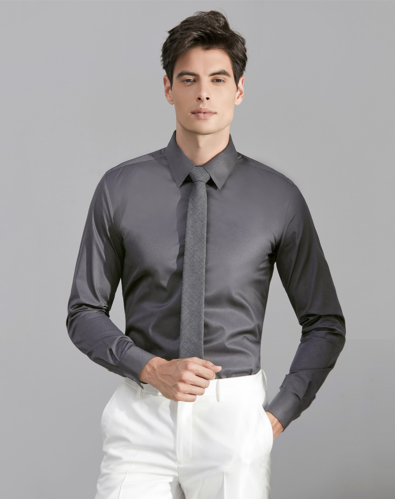 Ai Fans House Grey Business Áo sơ mi nam miễn phí Slim Fit Máy có thể giặt áo dài tay Áo sơ mi nam kinh doanh chuyên nghiệp - Áo áo sơ mi kiểu nam