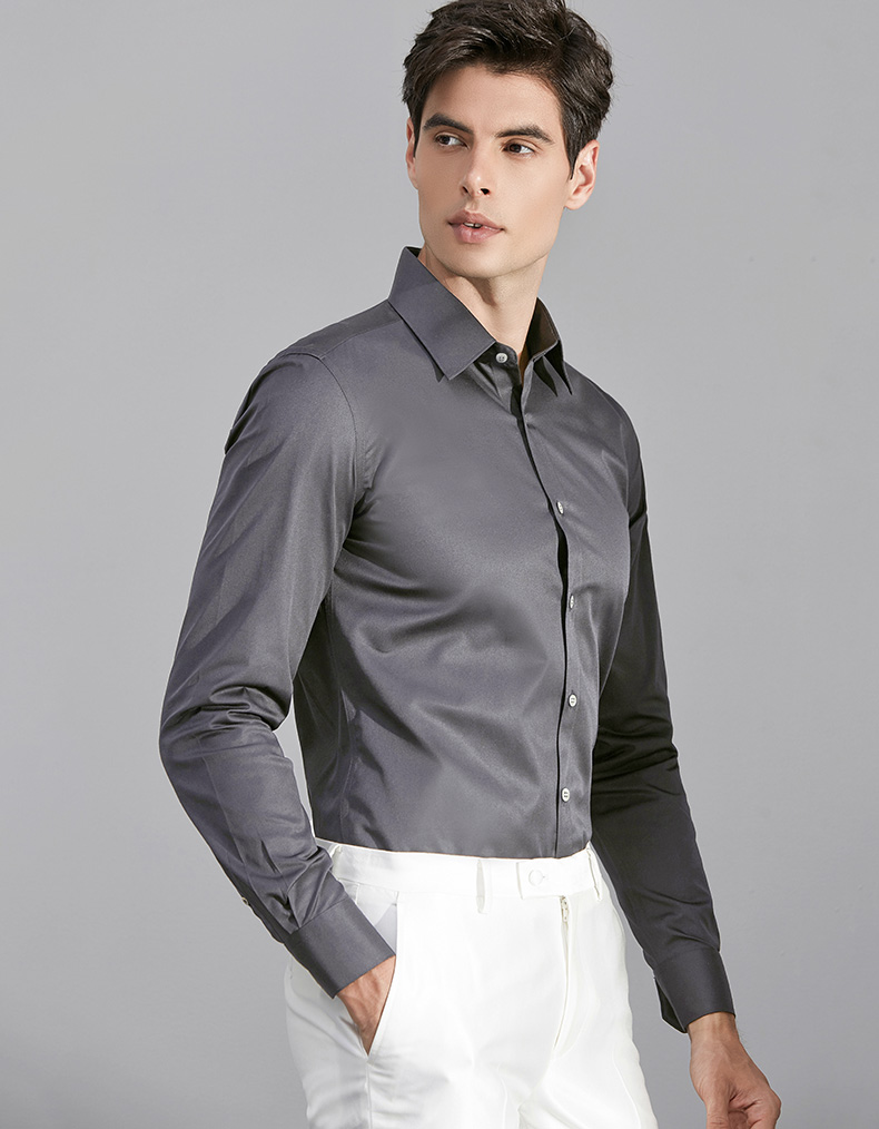 Ai Fans House Grey Business Áo sơ mi nam miễn phí Slim Fit Máy có thể giặt áo dài tay Áo sơ mi nam kinh doanh chuyên nghiệp - Áo áo sơ mi kiểu nam