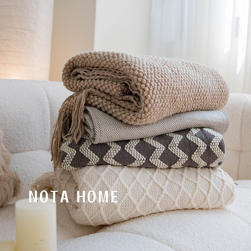 Nordic Wind Blanket Sofa Blanket Double Cover Blanket Winter Shawl Office Lunch Break Blanket Folk Bed Tailwear Knit Blanket-Taobao