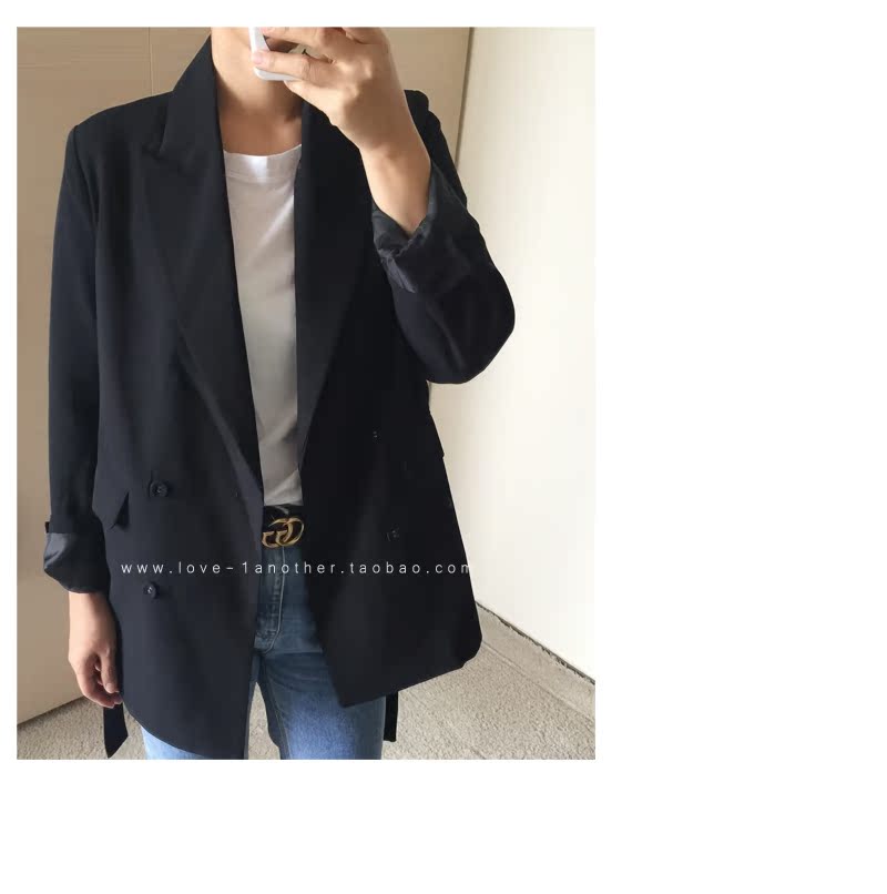 FST mùa thu nhỏ phù hợp với phiên bản Hàn Quốc 2018 mùa thu mới của phụ nữ thẳng hoang dã tay áo dài phù hợp với áo khoác đôi ngực áo khoác vest nữ