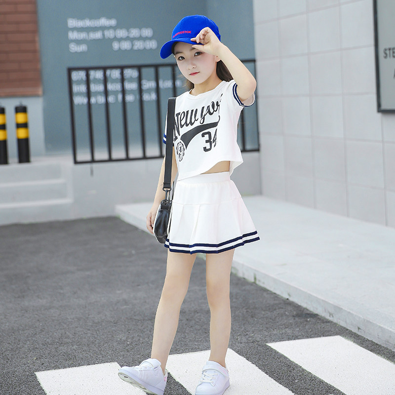 Korean girls summer dress set 2021 new children's clothing girl Summer sportswear two-piece skirt