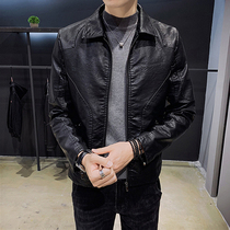 Autumn and winter leather mens leather Korean version of the trend slim handsome mens casual leather jacket mens lapel jacket wt