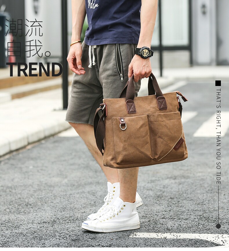 Tide Card Business Trip Canvas Handbag Men Casual Single Shoulder Inclined Satchel Bag for Multi-functional briefcase