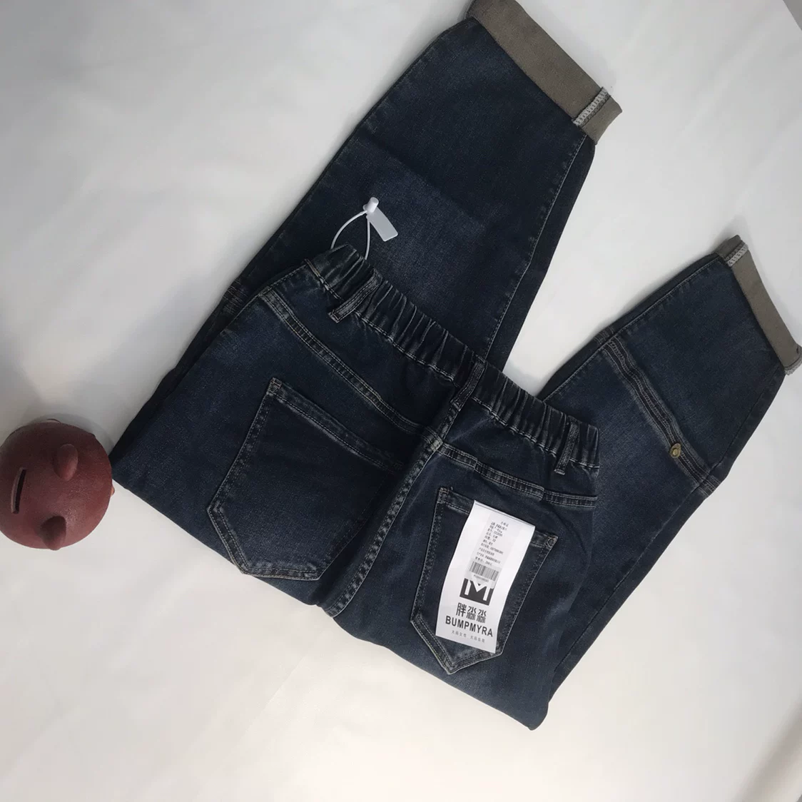 Denim demi-season jeans, elastic trousers, plus size, oversize, loose fit, high waist