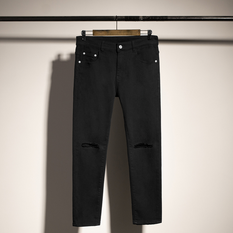 Anti-Fade Ripped Skinny Jeans for Men, Stretchy Casual Versatile Black Slim-Fit Pants