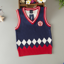  Spring and autumn childrens sweater vest Boys college style school uniform small and medium childrens baby sweater female baby double-layer sweater
