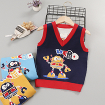  Childrens waistcoat spring and autumn wear Western style boys knitted waistcoat autumn male baby cartoon robot childrens waistcoat