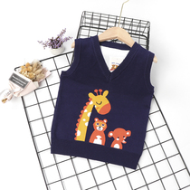  Autumn 2021 new baby vest boys middle and small children cartoon fawn wool vest Western style childrens knitwear