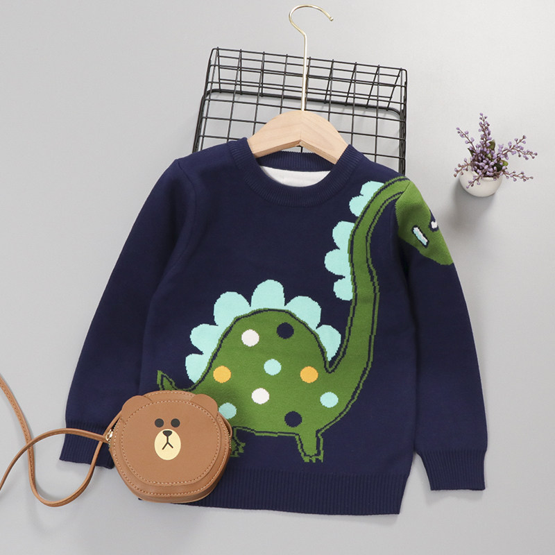 Boys sweater autumn clothes 2022 new tops children's cartoon small dinosaur knitted sweaters children's autumn and winter bottoming shirts