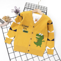  Boys cardigan jacket autumn and winter 2021 new childrens cartoon little dinosaur sweater middle and small childrens Korean version of the tide knitwear
