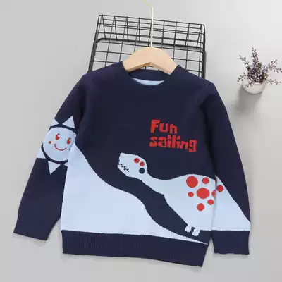 Boy Color Sweater 2021 Autumn Winter Children's Knit Baby Cartoon Letter Little Dinosaur Pullover