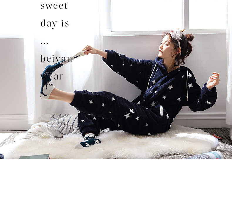 Bellow san hô nhung nữ đồ ngủ thời trang một mảnh dài tay dịch vụ nhà dày flannel những người thân các kiểu đồ bộ mặc ở nhà đẹp
