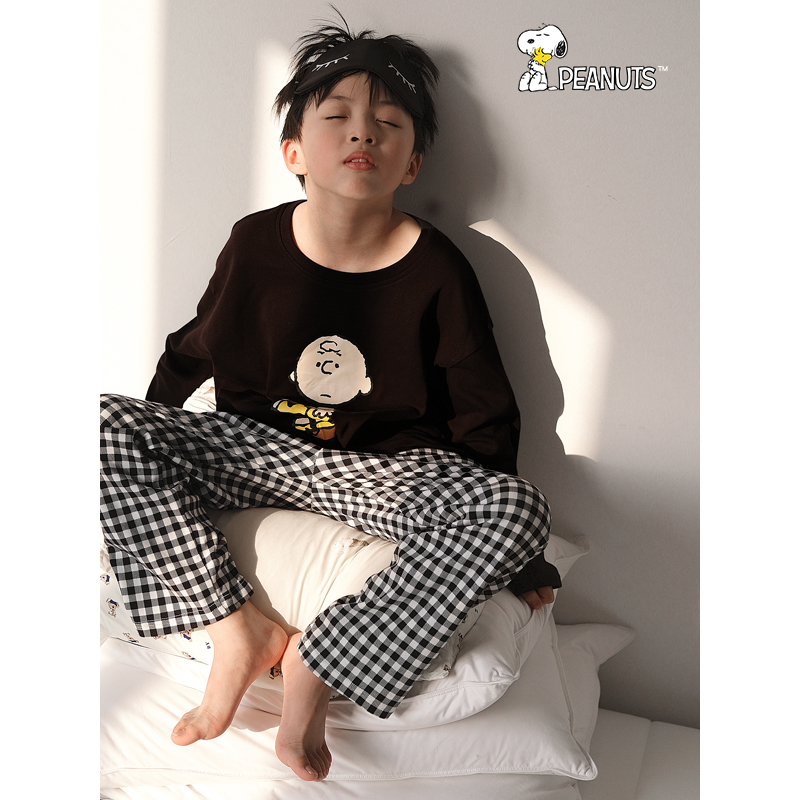 Beyan Snoopy children's pajamas women's spring and autumn cotton long sleeve home clothes cute boy parent-child pants suit