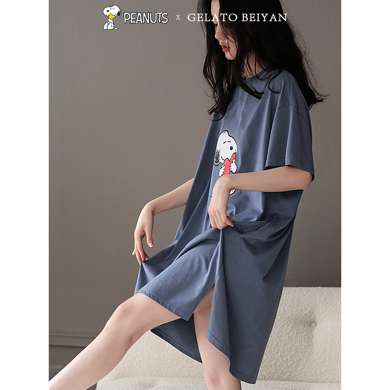 Beyan Snoopy women's summer Korean version of loose pajamas thin women cute cool cotton home dress dress