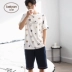 Quần lửng cotton mùa hè vài bộ đồ ngủ nữ cổ chữ V gợi cảm mặc nhà thời trang ngắn tay cotton phù hợp với nam Cặp đôi