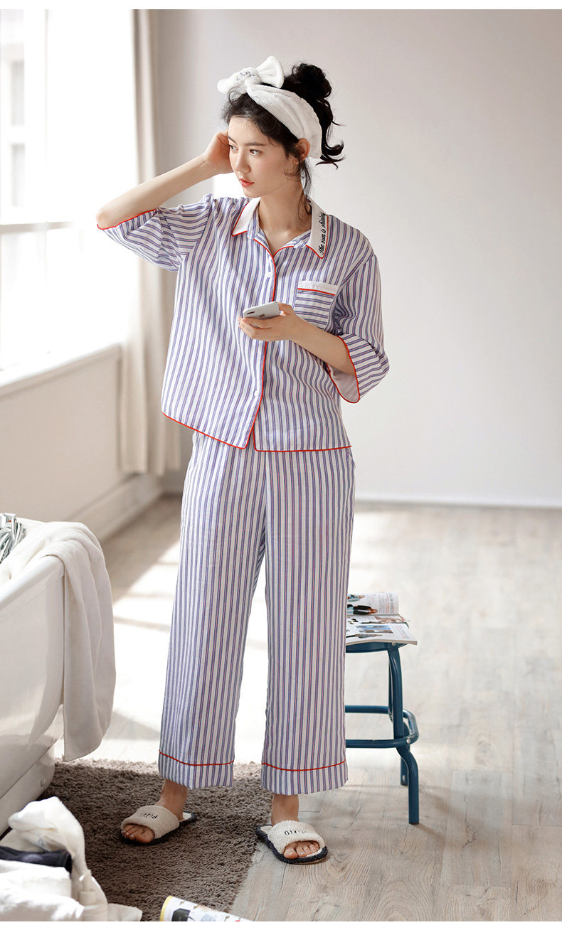 Pyjama pour femme en Coton à manches - Ref 2993197 Image 9
