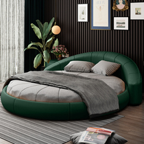 Hong Kong-style light luxury double bed master bedroom real leather bed 1 8 meters solid wood round bed 1 5 Nordic simple modern wedding bed