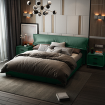 618 preemptive addition] light luxury master bedroom first layer cowhide leather bed small apartment Nordic double bed soft bed bed 1 8