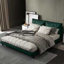 Dark green light luxury header level Kraft zhen leather bed master red ins double bed 1 8 meters nuptial bed solid wood minimalist modern
