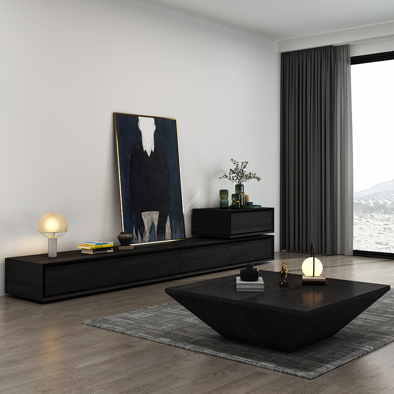 Italian Nordic minimalist modern small family of minimalist light extravagant black and white living room tea table TV cabinet Composition