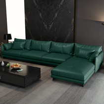 2020 dark green Hong Kong style light luxury First layer leather sofa combination living room original simple modern corner leather sofa sofa