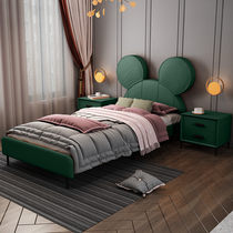 Hong Kong-style light luxury childrens fun cartoon leather childrens bed boy single bed girl princess bed separate bed artifact parent-child bed