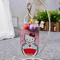 Hello kitty cartoon cute bus card set lady access card student meal card key chain pendant