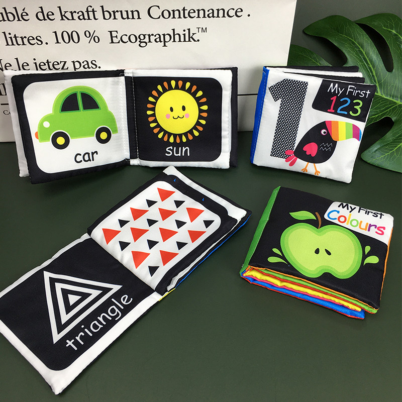 Newborn baby black and white kabu book early education can bite the baby book with ringing paper visual training to chase after tearing