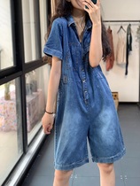 Elegant summer Korean version of fashion lapel short-sleeved temperament commuter thin personality Crimped pants jumpsuit women