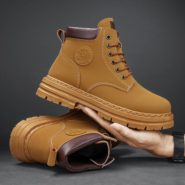 ເກີບໃສ່ເກີບເຮັດວຽກລະດູຫນາວປີ 2024 ເກີບປະກັນໄພແຮງງານຜູ້ຊາຍອະເນກປະສົງ Martin Boots Leather and Velvet Warm Casual Shoes Men's Rhubarb Boots