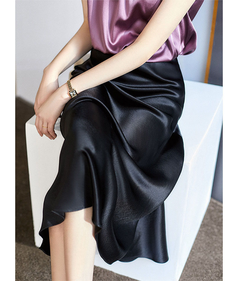 High waist acetate half body dress Women medium long version 2022 Japanese triacetate satin genuine silk wrap hip fish tail a word half dress