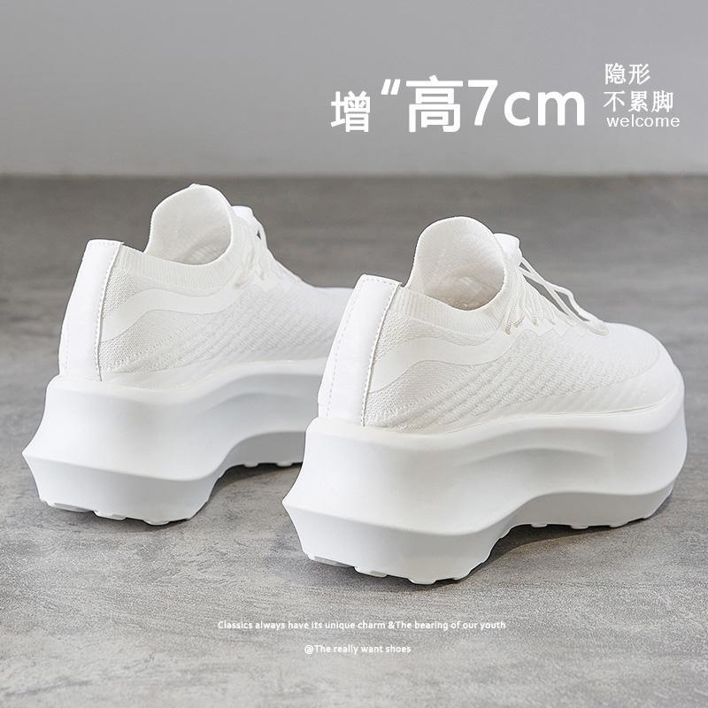 Thick-Soled White Sneakers for Women, 2026 New Style, Height-Increasing Platform Shoes, Summer Breathable Fly-Knit Lightweight Running Sports Shoes for Women