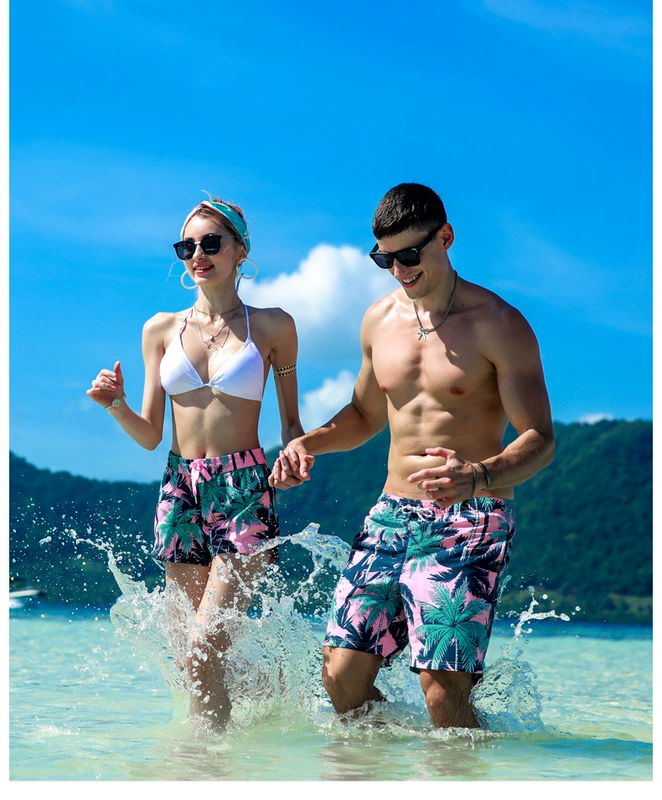 Quần đi biển Qike quần lửng ống rộng khô nhanh quần áo tắm mùa xuân phù hợp với năm điểm kích thước lớn cặp vợ chồng kỳ nghỉ bên bờ biển - Quần bãi biển 	quần đi biển cho nam đẹp	