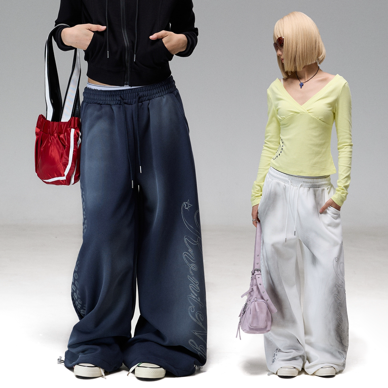 Prmr Dirty-Dyed Wild Leopard Print Loose Jogging Pants American Retro Style Casual Pants Sports Scimitar Pants