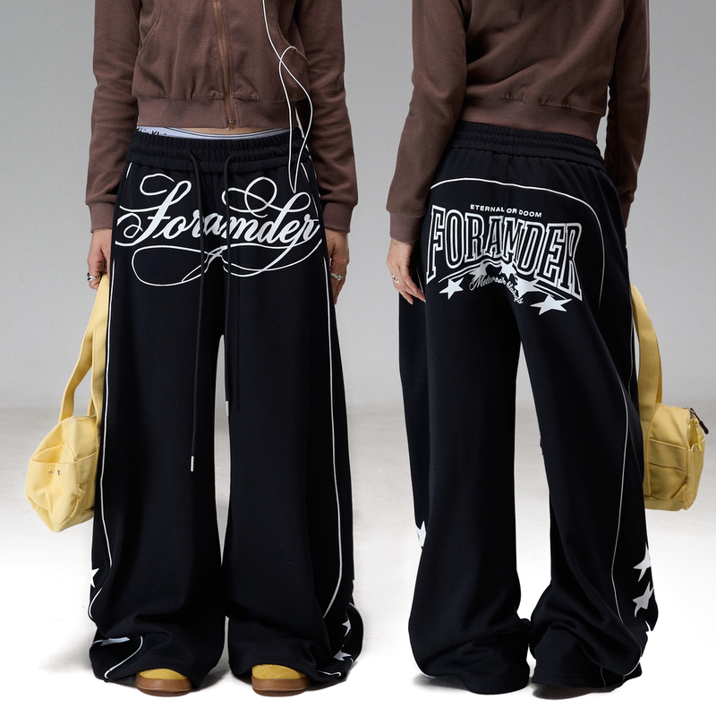 Prmr Retro Elegant Floral Star Print Loose Jogger Pants Couple Striped Subculture Casual Sweatpants