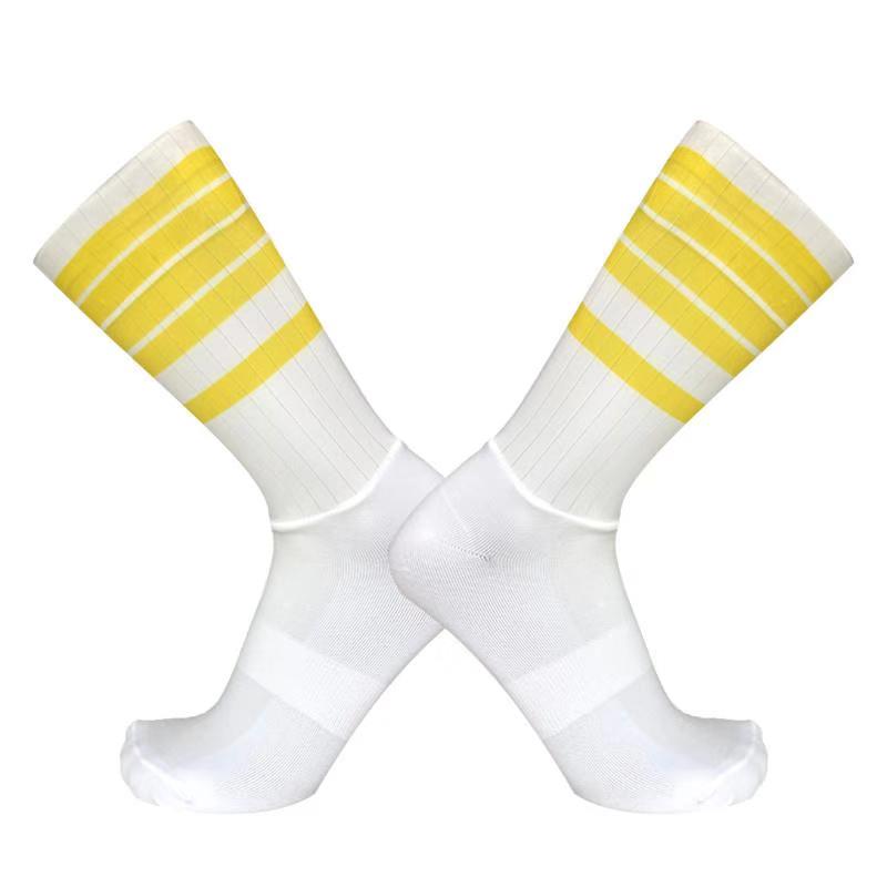 Tour de France Team Edition Cycling Socks White Yellow Striped Aero Cycling Socks Silicone Aero Soc
