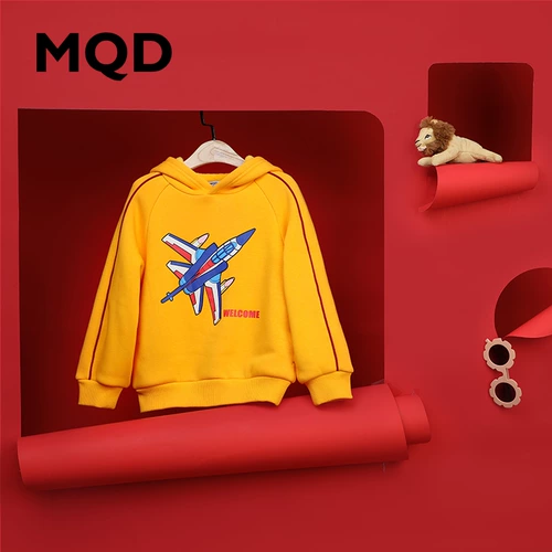 MQD童装男童冬装新款中大童加绒连帽卫衣儿童保暖卫衣韩版潮上衣