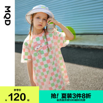 MQD Childrens clothing girls  foreign style plaid dress 2021 spring and summer new childrens cartoon mesh skirt Korean version