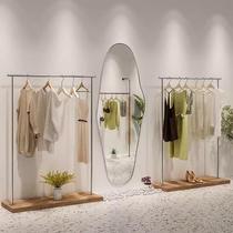 Simple clothing store display rack stainless steel side-mounted floor-standing clothes rack womens clothing store horizontal bar with plate island display shelf