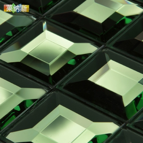 Зеленая стеклянная мозаика на стену, зеркальный эффект