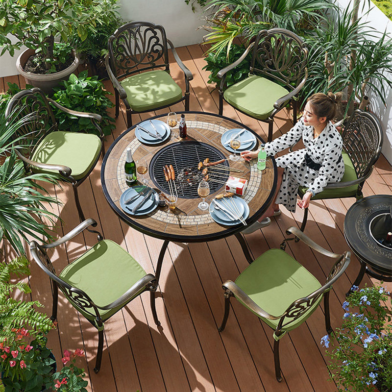 Outdoor Barbecue Cast Aluminum Table And Chairs Combined Open-air Table Home Charcoal Barbecue Table Eurostyle Iron Art Furniture Foundry Aluminum Suit