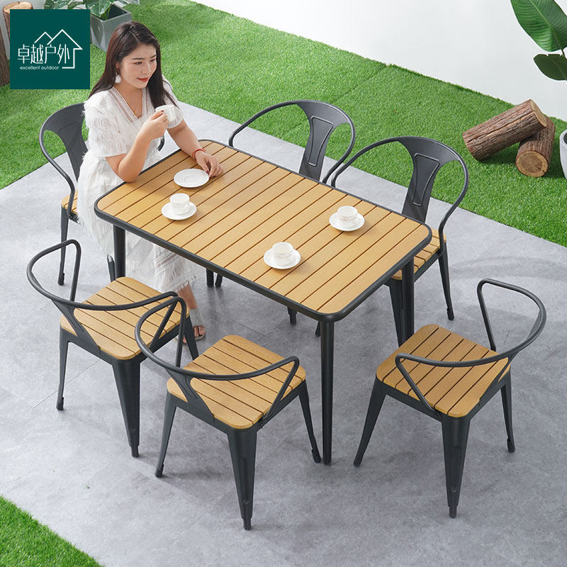 Outdoor Patio Table And Chairs Balcony Casual Table And Chairs Patio Terrace Simple Milk Tea Shop Outdoor Embalming Wood Iron Art Chair Table